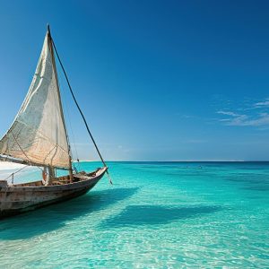 White sand and turquoise water on a Zanzibar beach